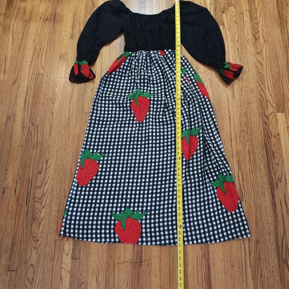 Young Edwardian by Arpejo Vintage Long Strawberry Dress Size 11 Checkered Countr - Picture 5 of 11